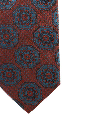Rust and Teal Exploded Medallion Silk Tie
