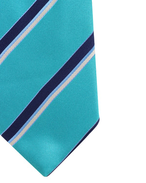 Turquoise and Navy Triple Striped Silk Tie