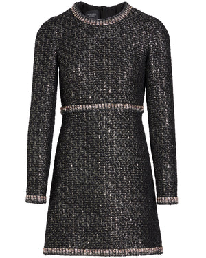 Black and Silver Micro Sequin Boucle Mini Dress