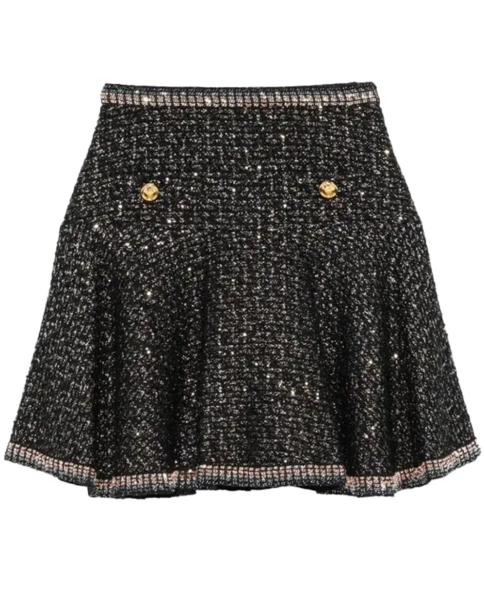 Black and Silver Micro Sequin Boucle Mini Skirt