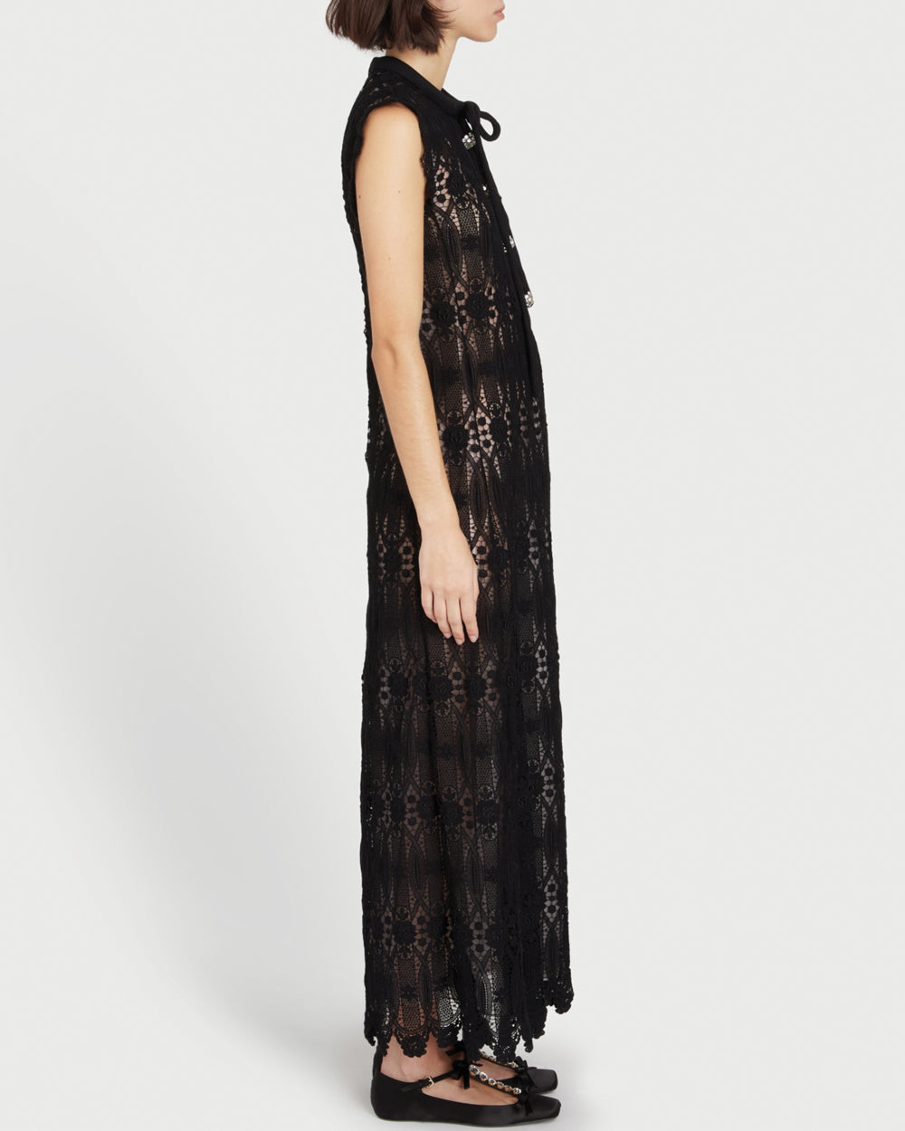 Black Macrame Midi Dress