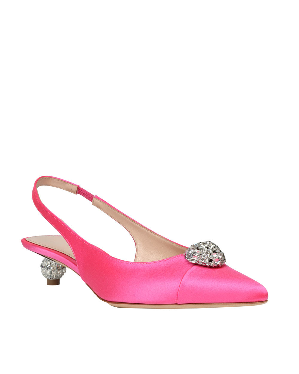 Crystal Button Satin Slingback in Pink