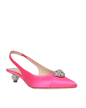 Crystal Button Satin Slingback in Pink