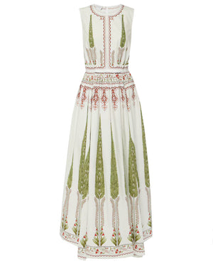 Ivory and Green Pine Print Gown