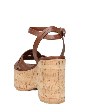 Brown Platform Wedge Sandal in Havana Cork