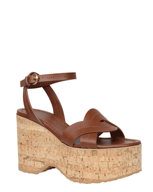 Brown Platform Wedge Sandal in Havana Cork