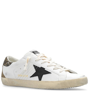 Super-Star Mixed Leather Low Top Sneakers in Black and Gold