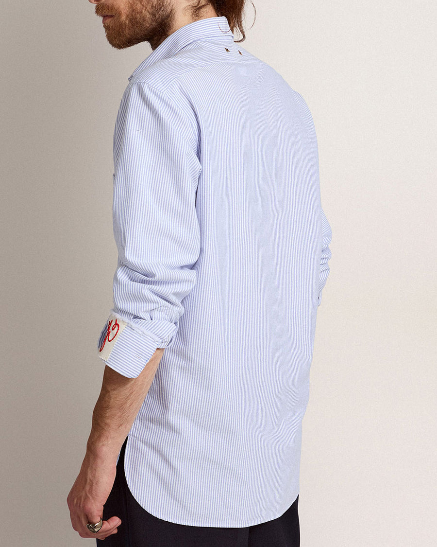 White and Infinity Alvise Striped Cotton Blend Sportshirt