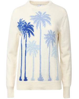 White and Blue Palm Tree Crewneck Sweater