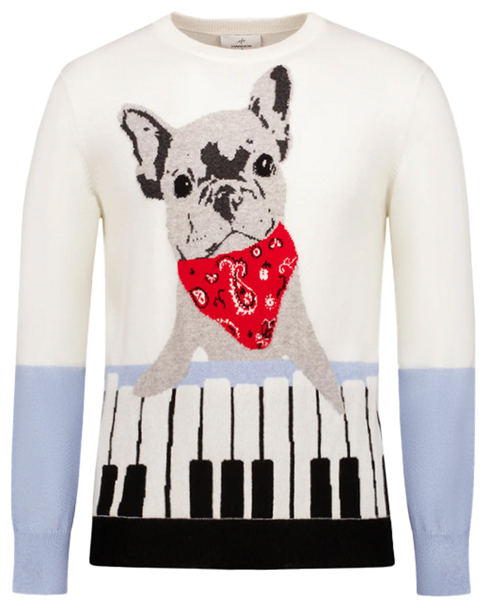 White Frenchie Playing Piano Crewneck Sweater