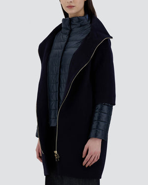 Navy Quilted Cocoon Layered Jacket