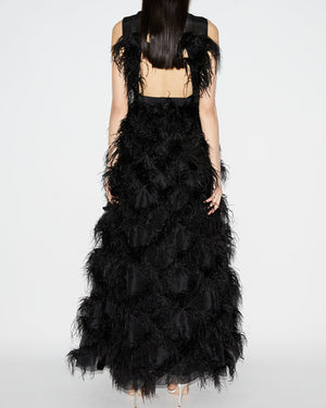 Black Feather Embellished Mystique Dress