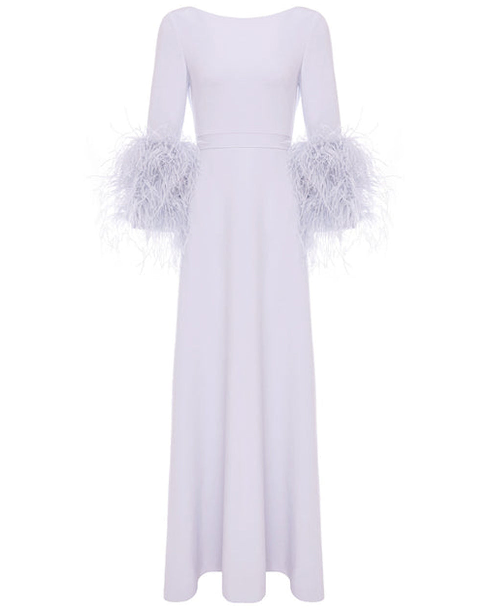 Lilac Fog Feather Embellished Bateau Gown