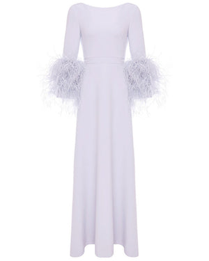 Lilac Fog Feather Embellished Bateau Gown