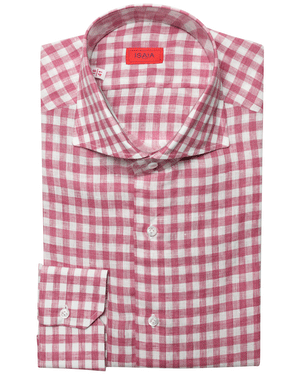 Berry and White Checked Linen Dress Shirt