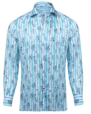 Blue and White Floral Dress Shirt