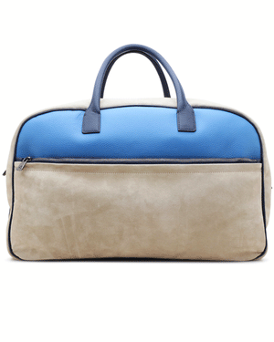 Blue and Beige Leather and Suede Weekender Bag