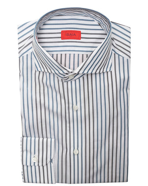 Blue and Grey Striped Cotton Sportshirt