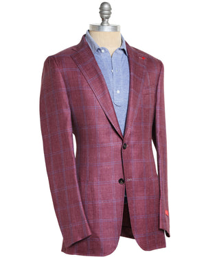 Burgundy and Navy Wool Blend Windowpane Sportcoat