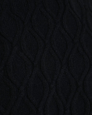 Dark Blue Cashmere Cable Knit Crewneck Sweater
