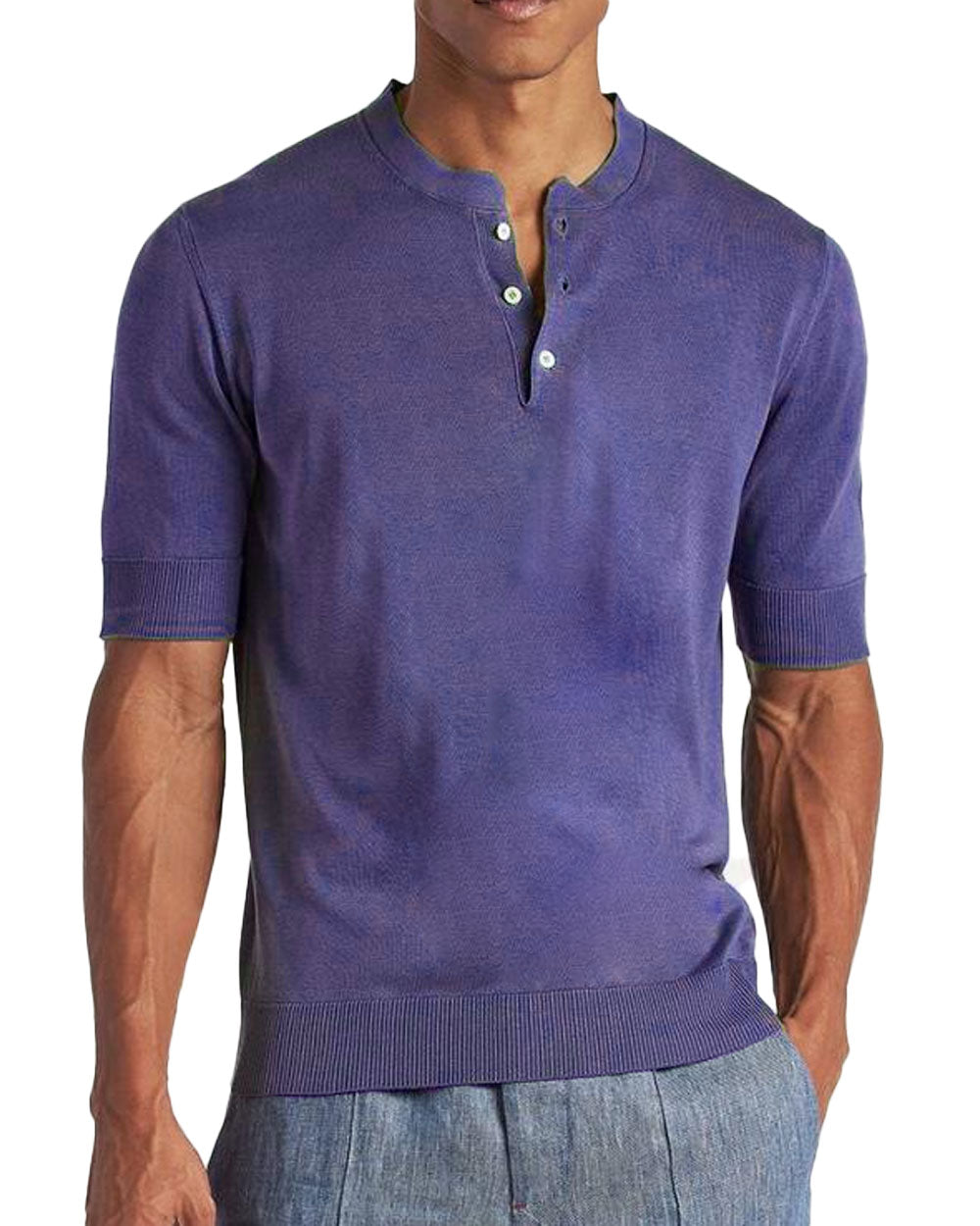 Dark Blue Serafino Knit Shirt