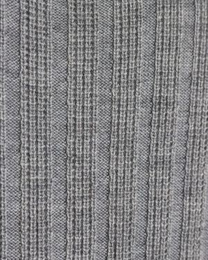 Grey Wool Blend Brioche Knit Short Sleeve Quarter Zip Polo