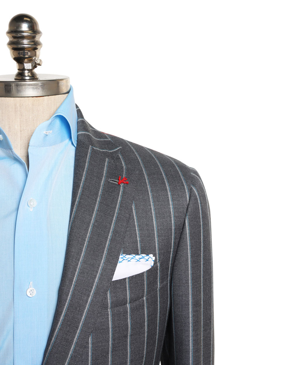 Grey and Blue Striped Wool Suit