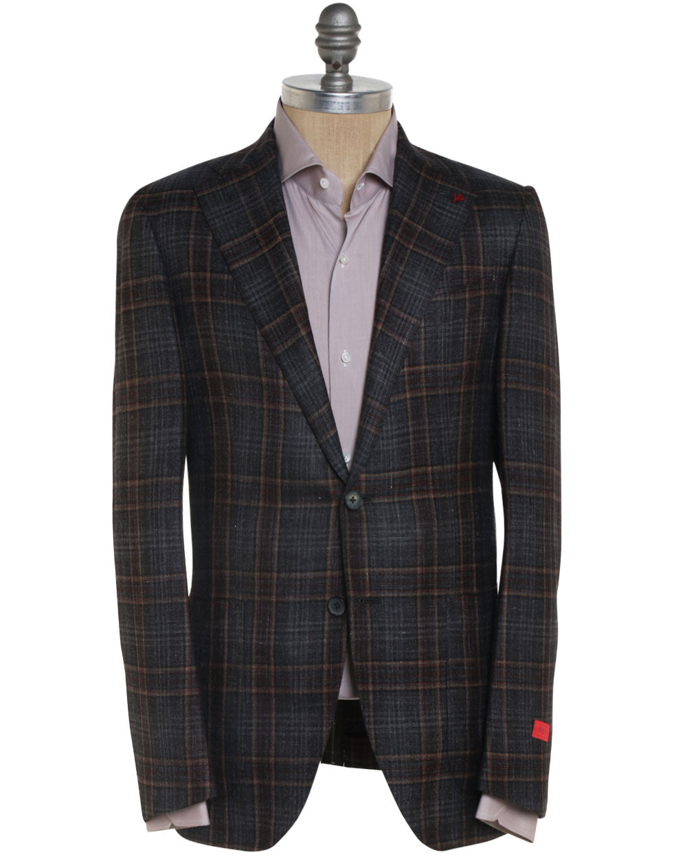 Grey and Tan Wool Blend Windowpane Sportcoat