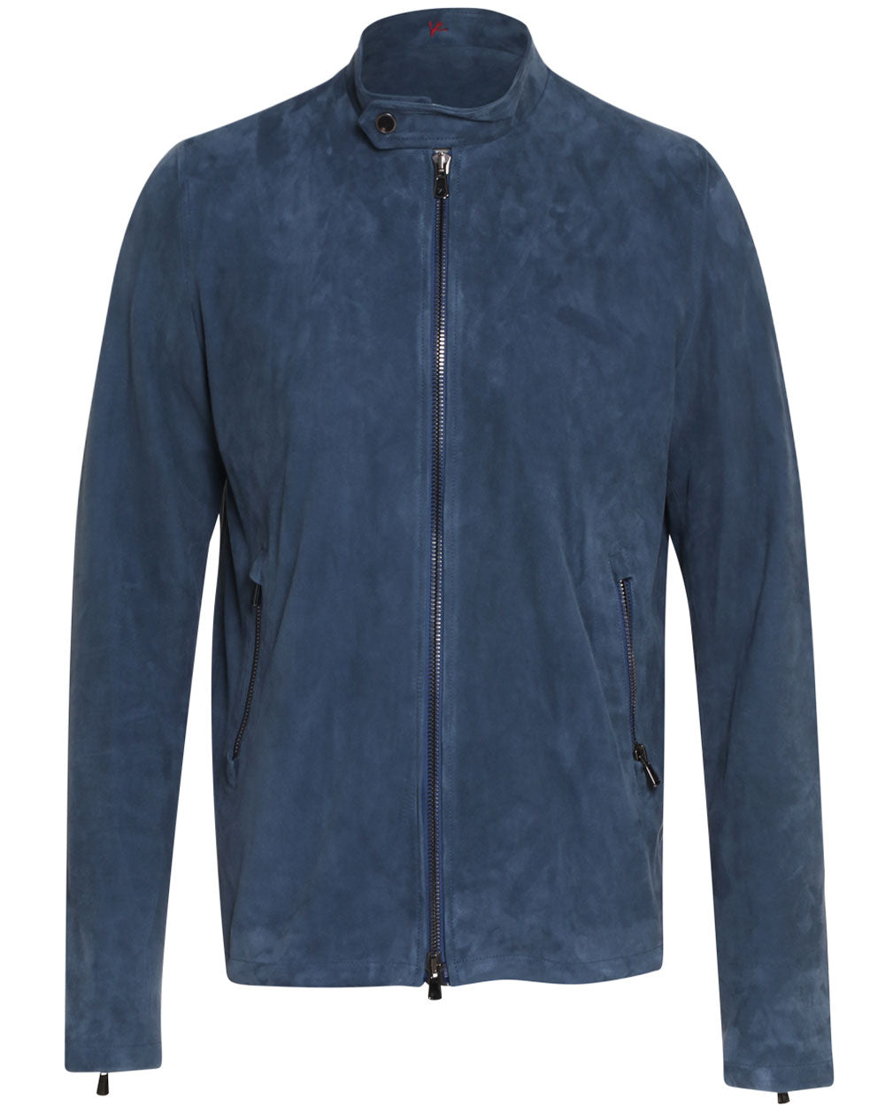 Isaia Medium Blue Suede Moto Jacket – Stanley Korshak