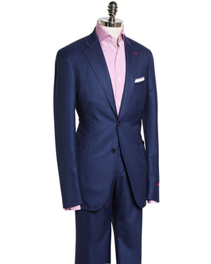 Navy Blue Wool Microchecked Suit