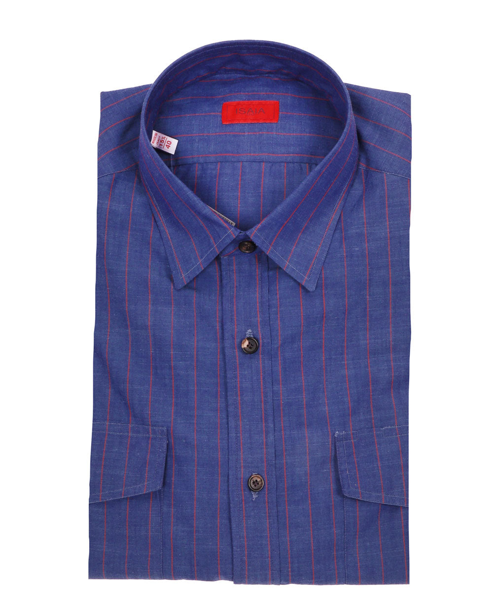 Navy Blue and Red Striped Dress Shirt