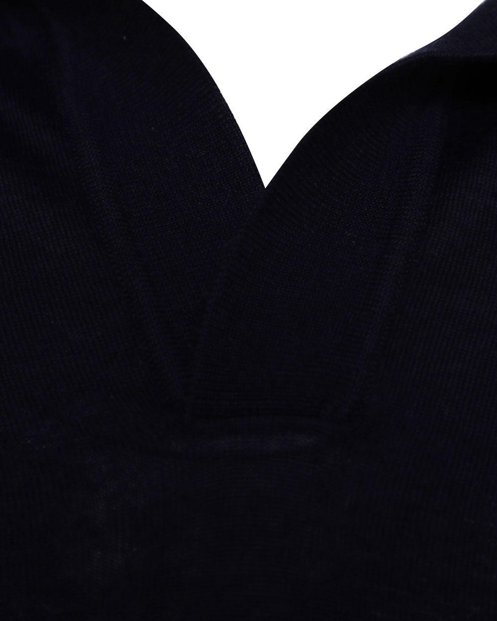 Navy Cashmere Short Sleeve Johnny Collar Polo