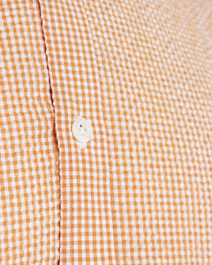Orange and White Seersucker Checked Short Sleeve Sportshirt
