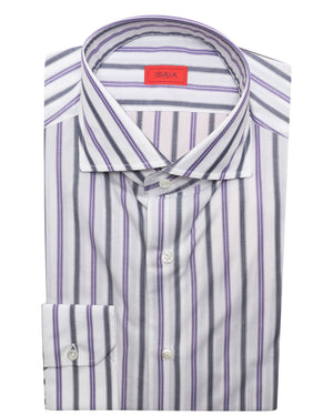 White and Purple Dual Stiped Cotton Sportshirt