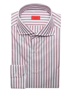 White and Washed Bordeaux Multi Striped Cotton Sportshirt