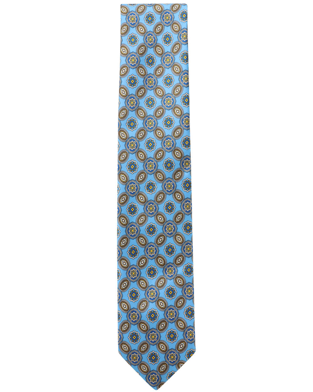 Light Blue and Brown Medallion Silk Tie