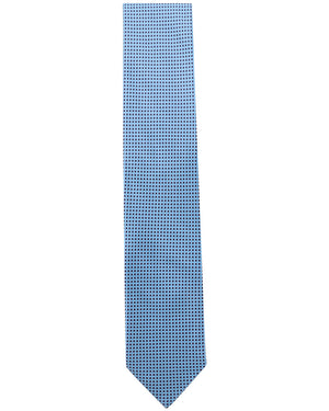 Light Blue and Navy Micro Checked Silk Tie