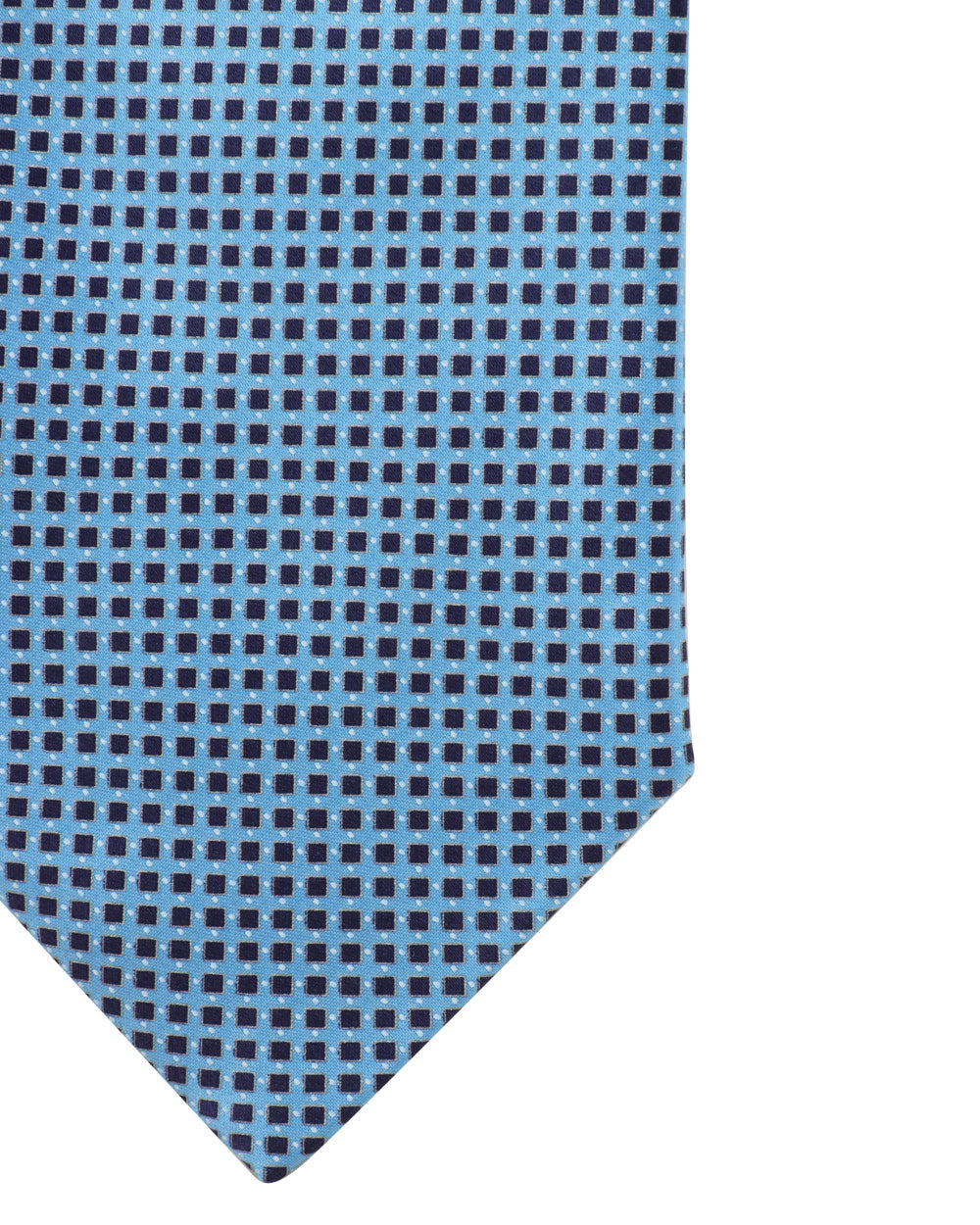 Light Blue and Navy Micro Checked Silk Tie