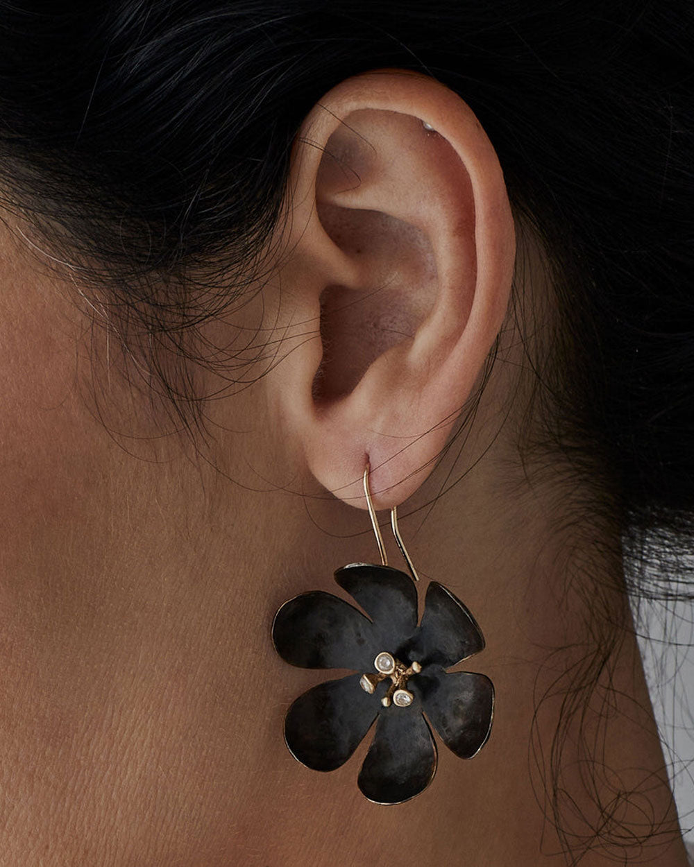 Blackened Bronze Hellebore Flower Earrings