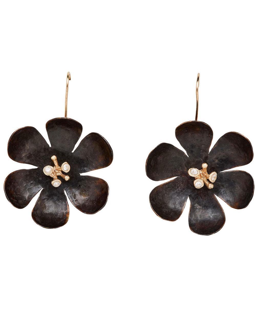 Blackened Bronze Hellebore Flower Earrings