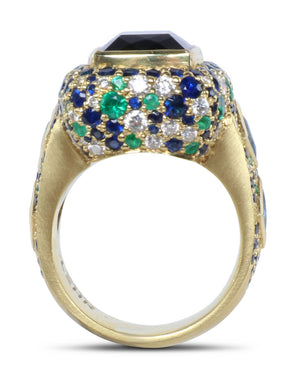 Blue Sapphire and Emerald Cocktail Ring