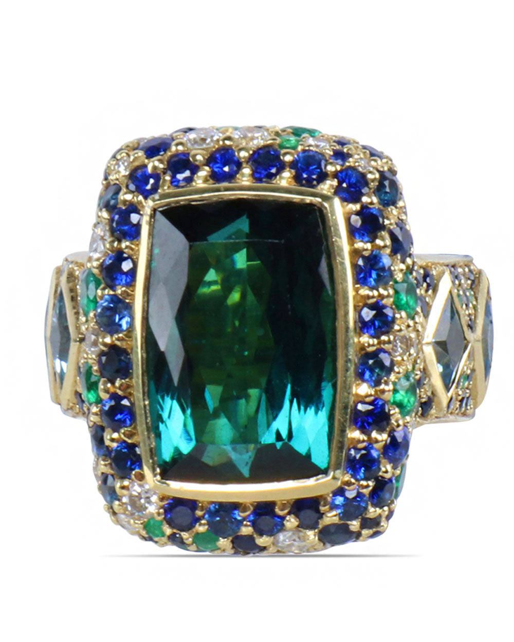 Blue Sapphire and Emerald Cocktail Ring