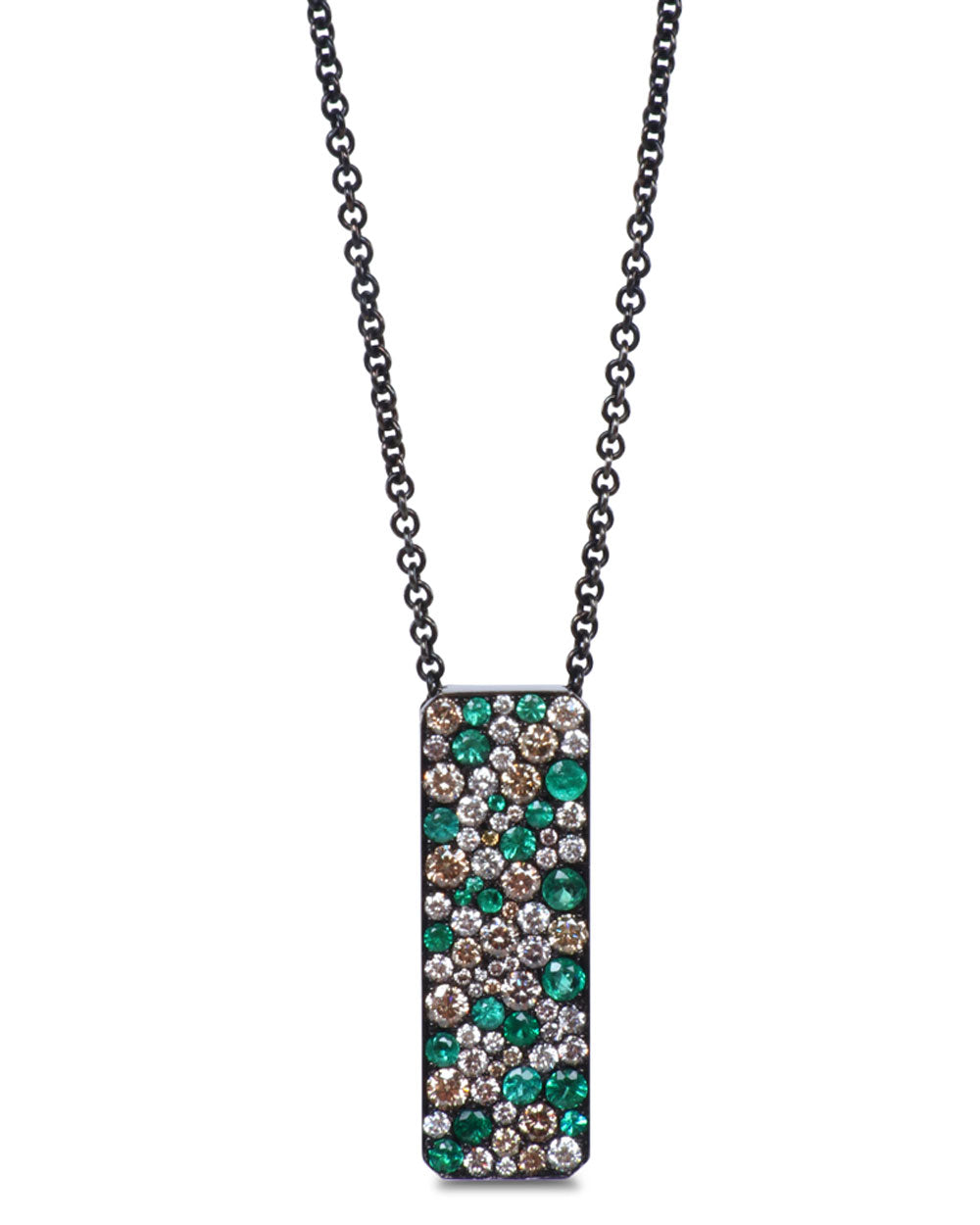 Diamond and Emerald Bar Pendant Necklace