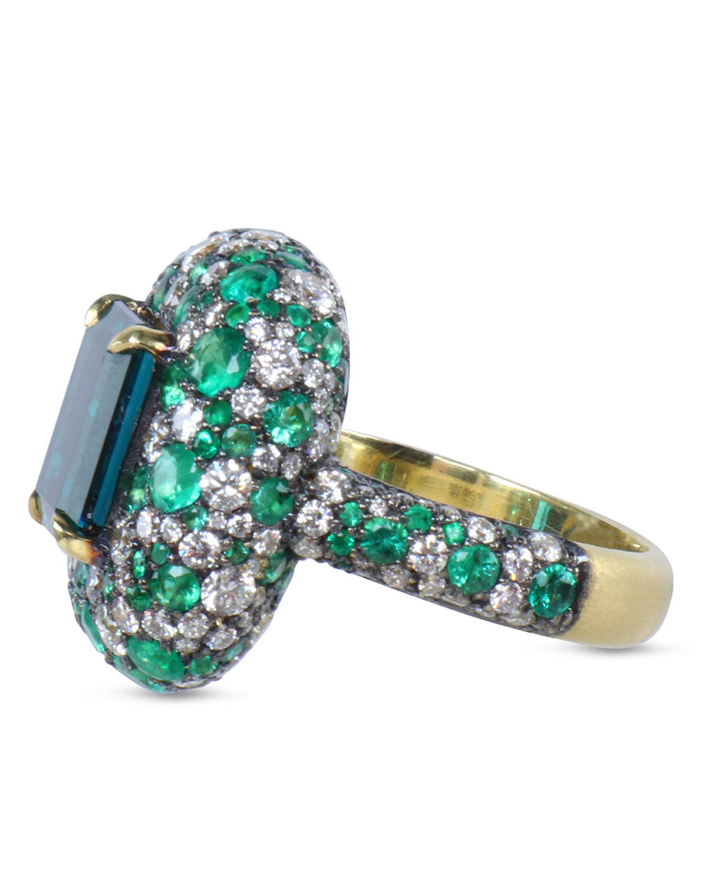 Indicolite Tourmaline and Emerald Cocktail Ring
