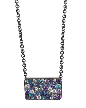 Purple Sapphire and Aqua Bar Pendant Necklace