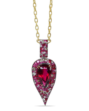 Rubellite and Diamond Teardrop Pendant Necklace