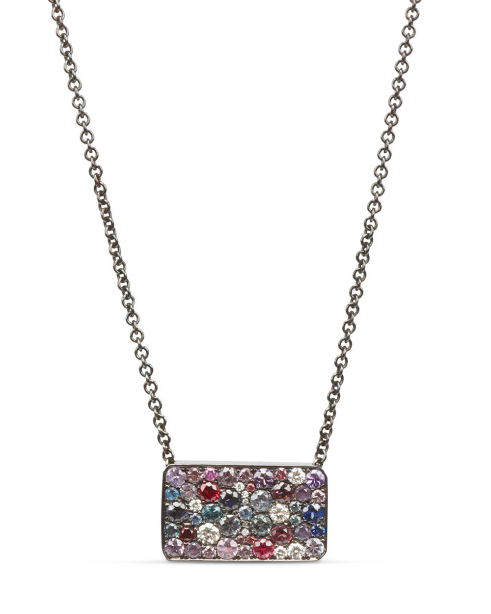 Multicolor Spinel and Diamond Bar Pendant Necklace