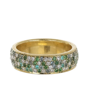 Tsavorite and Yellow Sapphire Four Row Eternity Band