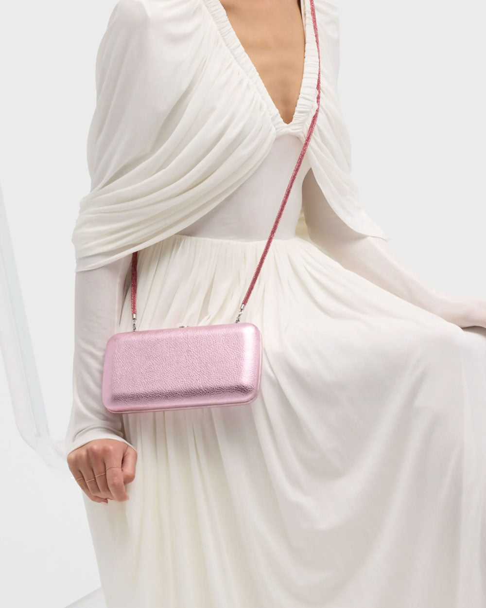 Finley Leather Clutch in Pink Metallic