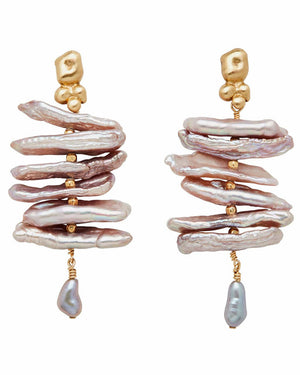 Ore Biwa Pearl Bronze Earrings